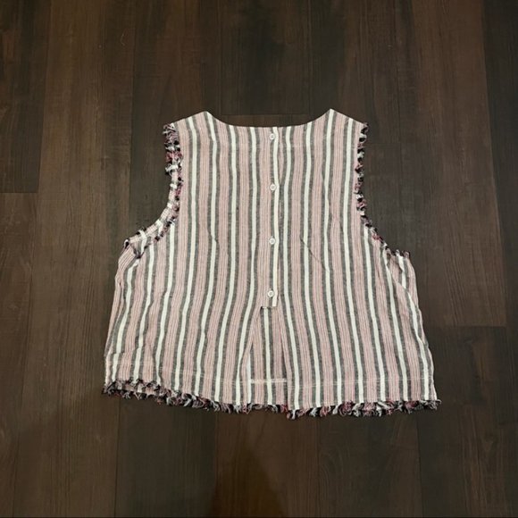 Anthro Cloth & Stone Striped Fringe Hem Crop Top Small - Picture 3 of 4